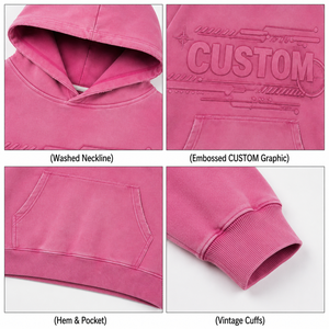 OEM 500Gsm Heavy Cotton Pullover <b>Hoodie</b> Washed Distressed Chenille Applique Letter Graphic Streetwear Custom Logo <b>Men</b> <b>Hoodie</b> - Product Image 2