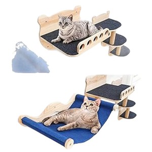 Estructura de madera para trepar para gatos, montada en la pared, de 4 niveles, con hamaca y plataforma rascadora, para gatos de interior, juguete para mascotas. - Product Image 5
