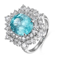 Bijoux Lanphear en Platine PT950, Pierre précieuse Paraiba taille ovale, double halo, pierres d'appoint mélangées, bande pavée, pour fiançailles, mariage et cérémonies