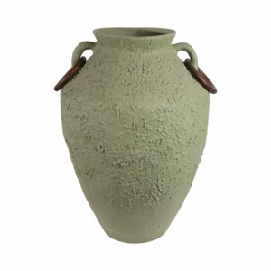 Vaso da terra moderno in ceramica verde con anelli in legno per l'arredamento del soggiorno - Product Image 1