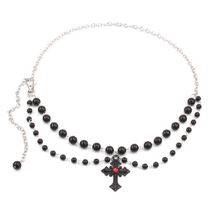 Gothic <b>Cross</b> Waist <b>Chain</b> Double Layer Black Pearl Body <b>Chain</b> For Party Fashion Accessory - Product Image 5