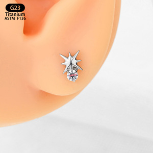 <b>Titanium</b> Sea Urchin <b>Stud</b> Earrings 4.7mm G23 F136 Prong Set Zircon Ear Cartilage Jewelry - Product Image 2