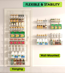 9 Tier 2 in 1 <b>Wall</b> Mount & <b>Hanging</b> Spice Rack Adjustable Deep Basket Heavy-Duty Seasoning <b>Storage</b> Over the Door Pantry Organizer - Product Image 1