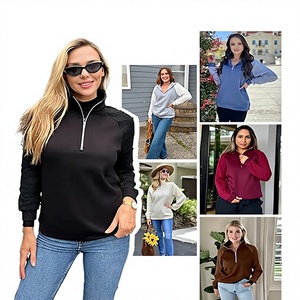 <b>Women's</b> <b>Quarter</b> <b>Zip</b> Pullover <b>Sweatshirt</b> Solid Color Long Sleeve Knitted Casual Autumn Wear Stand Collar Breathable Design - Product Image 1