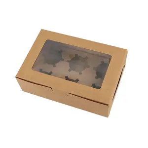 6 Lubang Kotak Cupcake, Pemegang 6 Kotak Kue Cangkir Kotak Roti Sekali Pakai dengan Jendela Bening