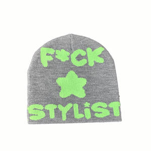 Özel Cuffless bere örme hem yan kasketleri nakış jakarlı Logo erkekler bere şapka örme özel izle kap - Product Image 4