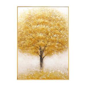 Peinture à l'huile abstraite peinte à la main, arbre à argent doré, cadre doré, rectangle, art mural moderne minimaliste pour salon, décoration murale suspendue - Product Image 5