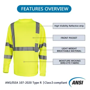 LX Stock Hi Vis Work Tshirt Reflective Long Sleeve Safety Polo T Shirt Low MOQ Custom Logo Safety Shirt