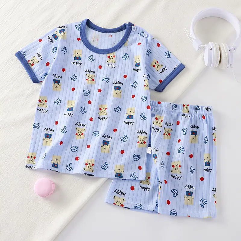Children's pajamas short sleeved set 100% cotton 0-7 years old