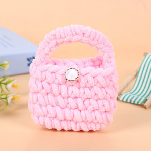 Pochette de rangement ouverte en tricot de couleur unie, faite à la main, en peluche motif dessin animé, porte-monnaie, étui de protection pour écouteurs, sac à main DIY fini - Product Image 4