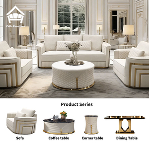 Set di Divani di Lusso Popolari per Soggiorno, Divano Componibile in Pelle Bianca 1+2+3, Soluzione <span class=keywords><strong>Arredamento</strong></span> Completa per Progetti di Villa - Product Image 1