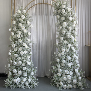 Cuerno de arco de boda blanco IFG con flor rosa y aliento de bebé para decoración de fondo - Product Image 3