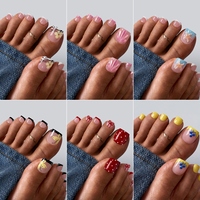 Faux ongles de pieds en gel souple courts, vente en gros, magnifiques designs français noirs, ongles artificiels à presser, 30 pièces