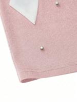 Robe fourreau midi noire pour femme, col à nœud blanc, manches 3/4, décorations de perles, élégante, pour le bureau ou les occasions formelles