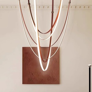 Lustre long design intégré, style loft, villa duplex, escalier, salon, atrium, luminaire suspendu créatif - Product Image 5