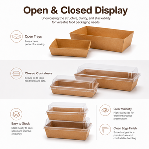 Envases rectangulares desechables de papel kraft para alimentos con tapas de plástico para comida para llevar - Product Image 6