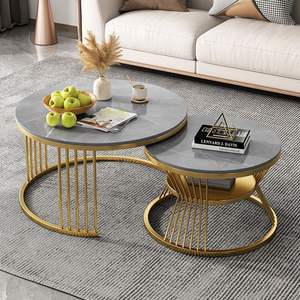 <span class=keywords><strong>Table</strong></span> <span class=keywords><strong>basse</strong></span> ronde de style <span class=keywords><strong>scandinave</strong></span> avec motif de dalle de pierre imbriquée pour la chambre à coucher et le salon - Product Image 3