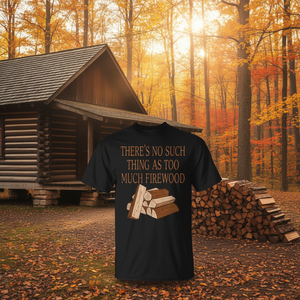 Il n'y a pas de t-shirt « Il n'y a pas de tel chose comme trop de bois de chauffage » avec un motif de pile de bois pour les amateurs de plein air - Product Image 3