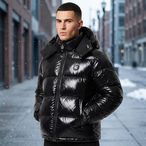 Veste matelassée décontractée pour homme, noire, à capuche, en toile imperméable et respirante, avec fermeture éclair, couleur unie, épaisse et chaude pour l'hiver - Product Image 2