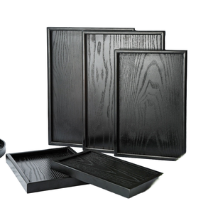 Plateau en bois noir jetable avec logo personnalisé, tasse à thé rectangulaire, design gravé, vaisselle de service moderne pour hôtel, SPA, salon de beauté - Product Image 1