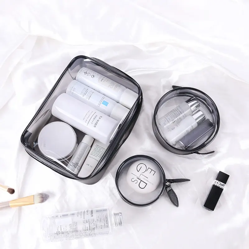 Custom Groothandel Plastic Cosmetische Tas Set Toiletartikelen Reizen Waterdichte Pvc Zak Rits Clear Ronde Make-Up Tas