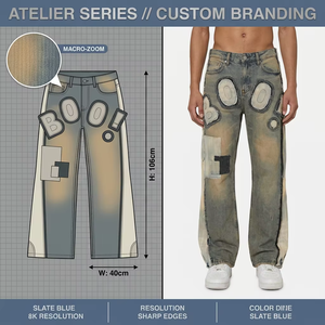 Fabricante de <span class=keywords><strong>Jeans</strong></span> de Mezclilla Azul Pizarra Personalizados de Primera Calidad |   Pátina Dirty Wash de 14 oz |   Panel Lateral <span class=keywords><strong>Serie</strong></span> Archive Atelier Boutique OEM ODM - Product Image 1
