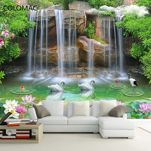 Carta da Parati Personalizzata con Foto 3D Stereoscopica di Paesaggio con Cascata per Soggiorno, Sfondo per Divano e TV, Adesiva e Rimovibile - Product Image 1