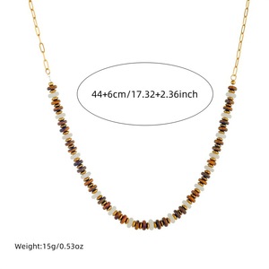 European American Retro Tiger Eye Resin Beaded Stainless Steel Chain Necklace <b>Bracelet</b> <b>Set</b> Women's Fashion Jewelry - Product Image 4