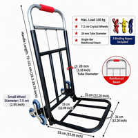 Chariot pliable portable pour monter les escaliers avec cadre métallique et roues en caoutchouc pour les courses en appartement
