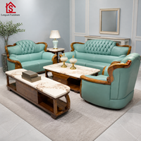 Ensemble de canapés de luxe européens, cadre en bois massif noir et or, canapé en cuir de vachette pleine fleur pour grand appartement ou villa
