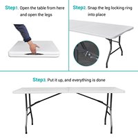 Table de mariage de camping longue en plastique pliable rectangulaire blanche portable à centre étanche à l'humidité pour extérieur de 6 pieds