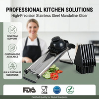 Mandoline en acier inoxydable réglable avec 5 lames, protège-mains de sécurité alimentaire et gants anti-coupure pour la cuisine