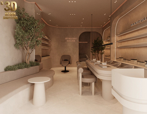 Diseño interior de lujo personalizado para salón de uñas, espacio pequeño, tonos cálidos, estilo moderno, tienda de belleza, diseño integral. - Product Image 2