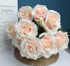 Rose di Seta Bianche e <span class=keywords><strong>Rosa</strong></span> Fatte a Mano con 9-11 Petali e 7-9 Teste, Prezzo di Fabbrica, per Matrimoni, San Valentino, Festa della Mamma, Laurea, Pasqua - Product Image 5