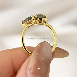 Fashion <b>Rings</b> Wholesale Brass Moss Agate <b>Adjustable</b> <b>Ring</b> 18K Gold Plated Classic for Women Engagement - Product Image 3