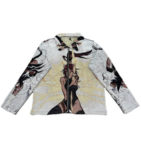 Blouson d'hiver vintage tissé pour homme ODM, respirant, avec fermeture éclair, col rabattable, broderie et imprimé scène de film classique