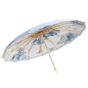 Parapluie solaire rétro grand format pour adulte, pliable en trois sections, avec colle de couleur os, double usage, haute valeur, protection solaire UV - Product Image 5