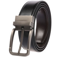 Sabuk Kulit Pria Dua Lapis Kulit Sapi Reversibel dengan Gesper Pin, Warna Hitam Coklat, Dua Sisi Berlubang, Lebar 35mm, untuk Bisnis