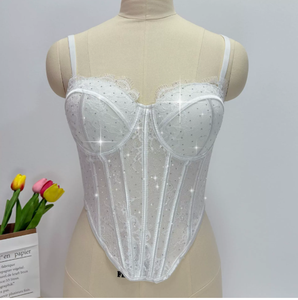 Lingerie Saint-Valentin : <span class=keywords><strong>Soutien</strong></span>-<span class=keywords><strong>gorge</strong></span> sexy et Corset Top Saint-Valentin en dentelle noire orné de strass, fin, respirant, haut de gamme, push-up, avec baleines et crochets robustes, logo - Product Image 5