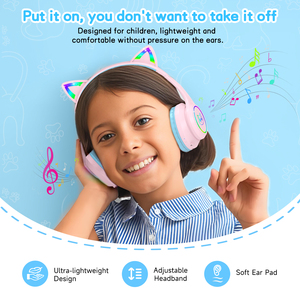 LOBKIN Casque pour enfants à oreilles de <span class=keywords><strong>chat</strong></span>, pliable, idéal pour le sport, l'école <span class=keywords><strong>et</strong></span> les cours en ligne, protection auditive, lumière RGB – Meilleures ventes - Product Image 3