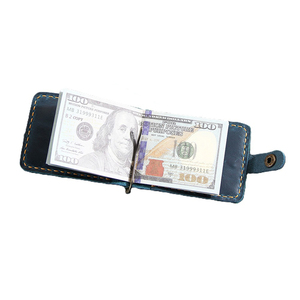 Genuine Leather Moneyclip Wallet Slim Credit Cardholder Vintage Retro Blue Cowhide Leather Money Clip Minimalist Wallets for Men - Product Image 2