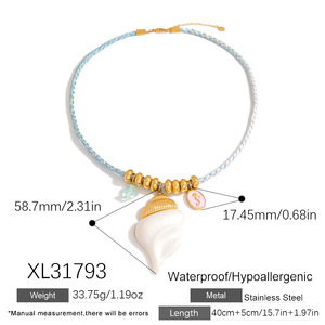 Collar de Moda SUMMLY Trend al por Mayor para Mujer, Estilo DIY, con Dije de Océano, Chapado en Oro de 18K, Acero Inoxidable, Cuerda de Algodón Colorida, para Fiestas - Product Image 6