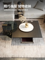 Table basse carrée en bois, de luxe, noir, avec verre et bois, 1 pièce