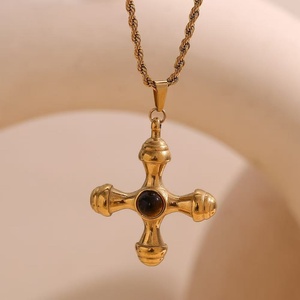 Hot Sales Dainty PVD Plated Natural Stone Pendant Necklace Crystal Stainless Steel <b>Cross</b> Necklace - Product Image 2