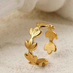 Popular Stainless Steel Leaf <b>Rings</b> Europe Women's Personalized Simplicity Style Real Gold Electroplated <b>Opening</b> Adjustable <b>Ring</b> - Product Image 2