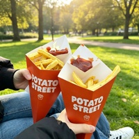 Custom Triangle French Fries Paper Cones With Sauce Cup Disposable Churros Packaging Cone Paper Holder Crepe Bubble Waffle