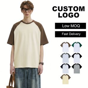 Color Block Cotton <b>Tops</b> Custom Logo Ins Style Loose <b>Raglan</b> Plain Crew Neck Short Sleeve Shirts - Product Image 1