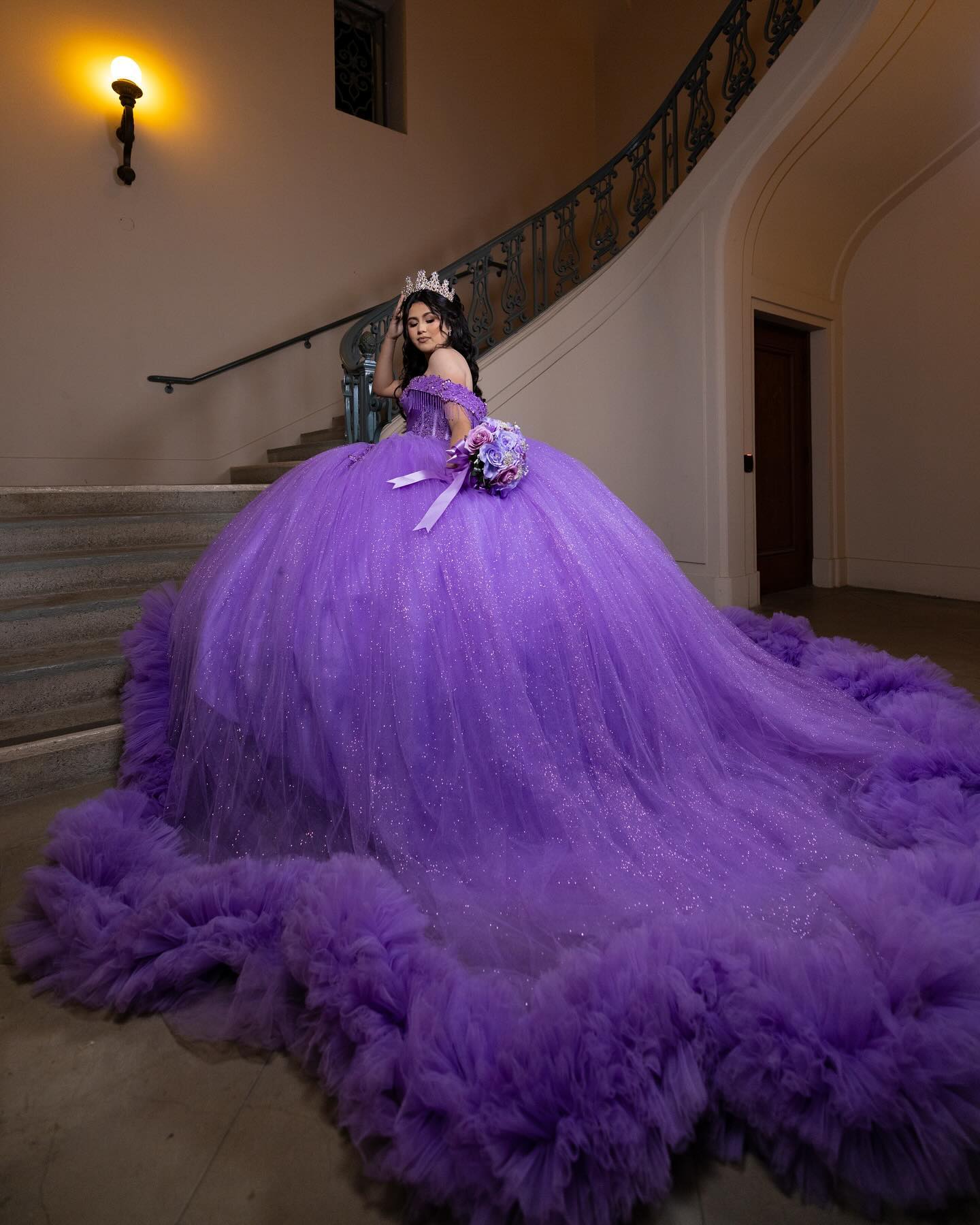 open lace back dress Quinceanera Dress Mesh Cape Long Ball Gown main image 0