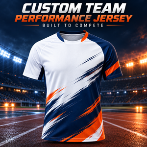Maglia Personalizzata per Squadre Sportive, Manica Corta, Traspirante, Asciugatura Rapida, per Calcio e Football, Bianco Blu Navy Arancione - Product Image 1