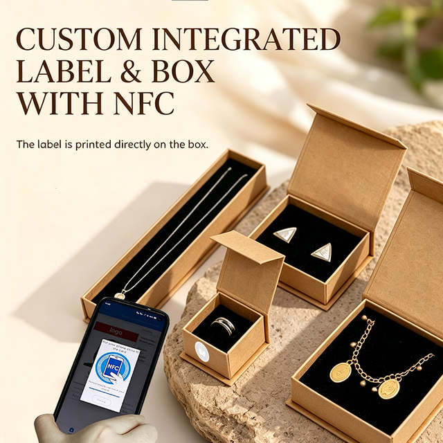 Custom Smart Jewelry Packaging Box with NFC RFID Anti-Theft Tag Luxury NFC Anti-Fake Ring Necklace Box for Retail